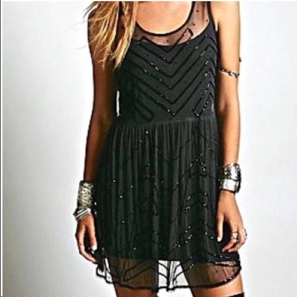 Free People Dresses & Skirts - Free People Beaded Mesh Dress ✨